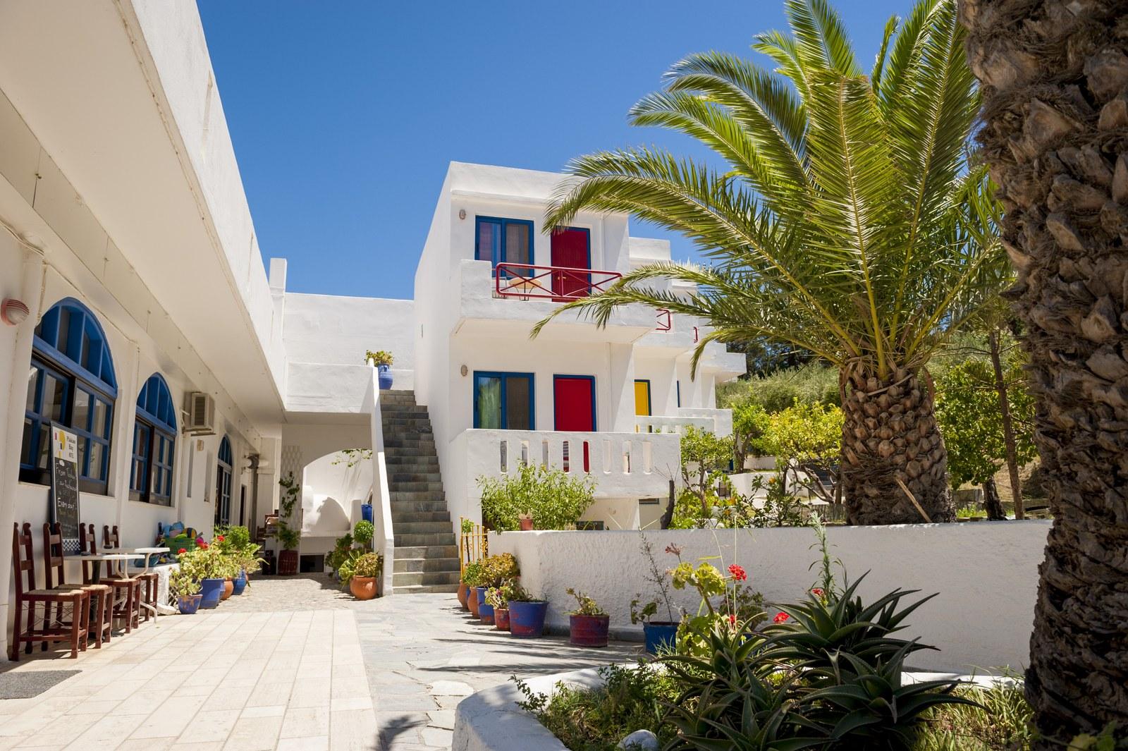 The hotel buildings and garden